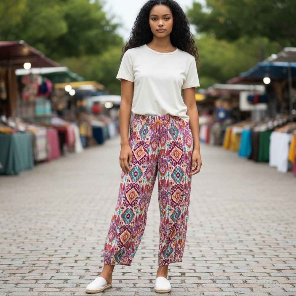 Christian Siriano Womens XS Linen Blend Palazzo Pant Pull On Boho Resort Artsy